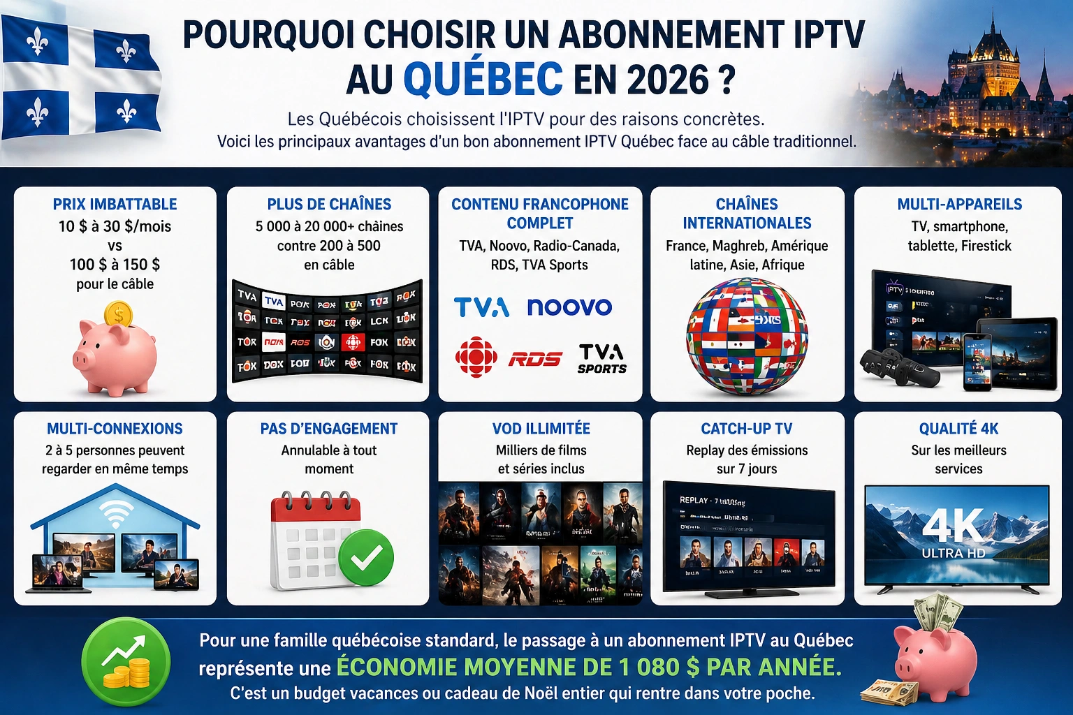 Avantages abonnement IPTV Québec 2026