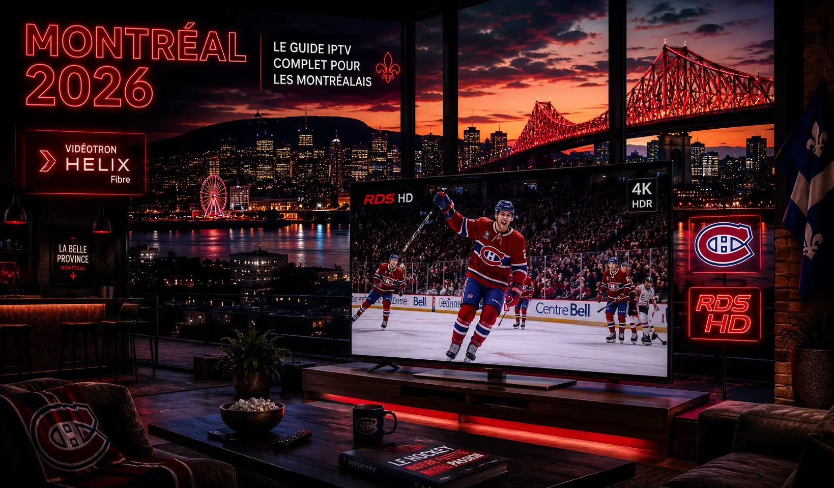 IPTV Montréal 2026 - Guide Canadiens RDS TVA Sports Vidéotron Helix chaînes québécoises 4K HDR Centre Bell Plateau Mont-Royal