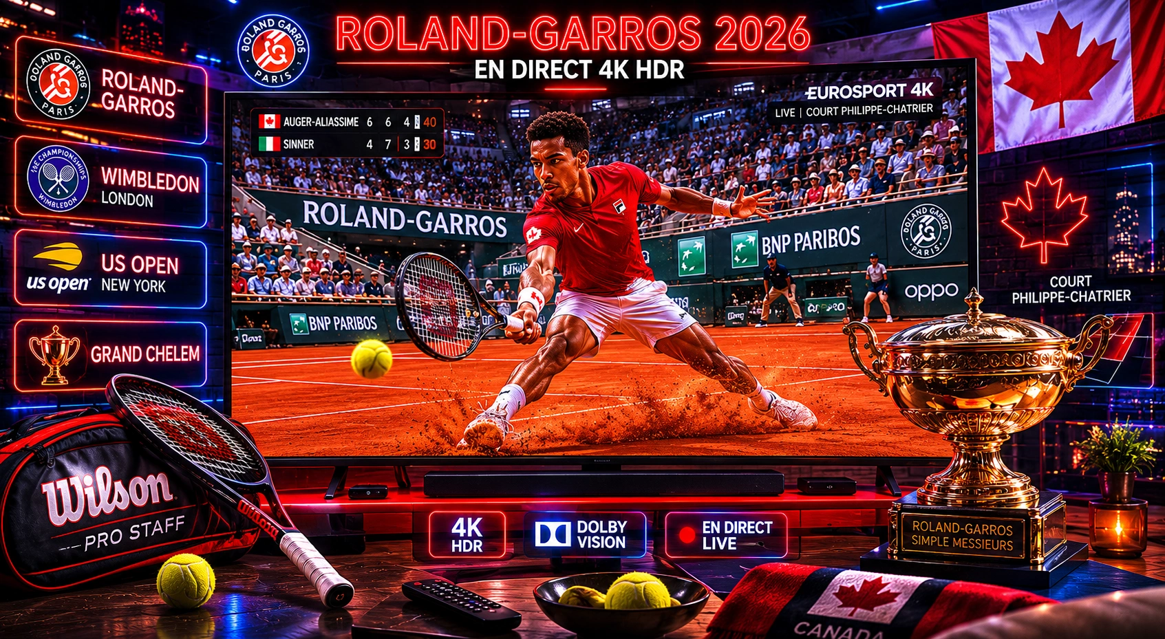 IPTV Tennis Canada 2026 - Roland-Garros Wimbledon US Open Open Australie 4K HDR Félix Auger-Aliassime TSN RDS Sportsnet streaming