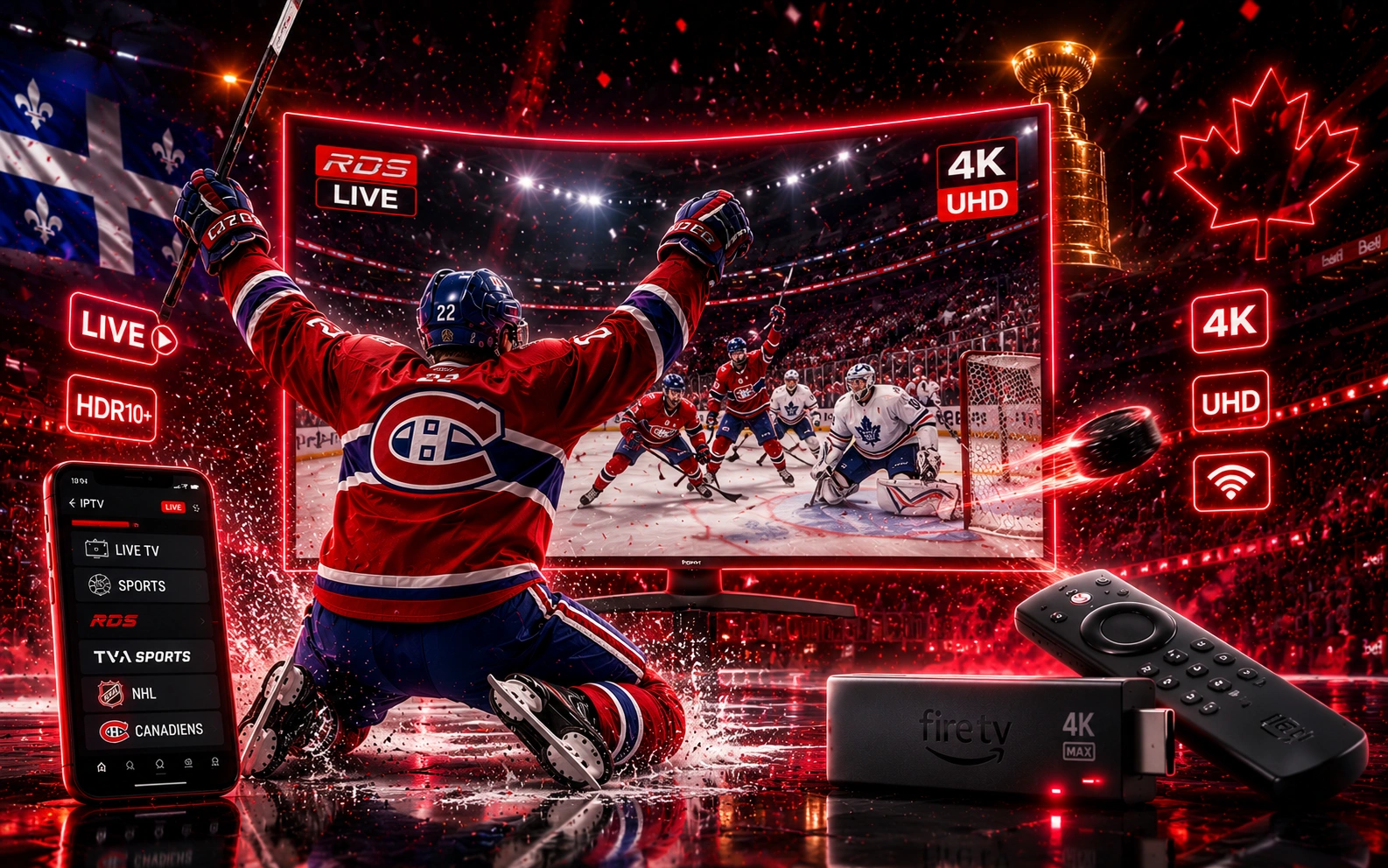 Regarder le Canadien de Montréal en direct 2026 avec IPTV en 4K UHD sur Fire TV Stick et Smart TV avec RDS et TVA Sports