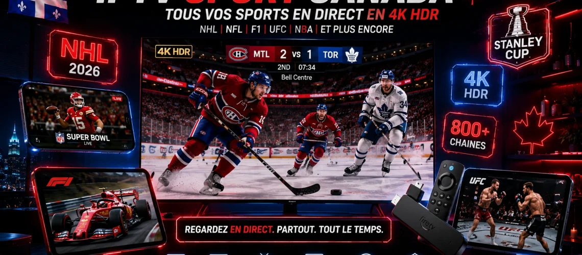 IPTV Sport Canada 2026 - Regarder NHL Canadien Montreal NFL F1 UFC en direct 4K HDR streaming chaînes sport premium Québec