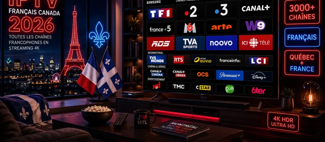 IPTV Français Canada 2026 - 3000 chaînes francophones TF1 France 2 Canal+ RDS TVA Sports Noovo Radio-Canada streaming 4K HDR