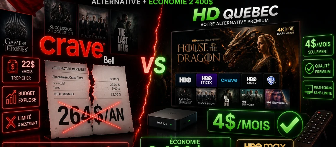 IPTV Crave Canada 2026 - Alternative Bell Crave Premium HBO Max économie 2400 dollars House of Dragon Game of Thrones streaming 4K HDR