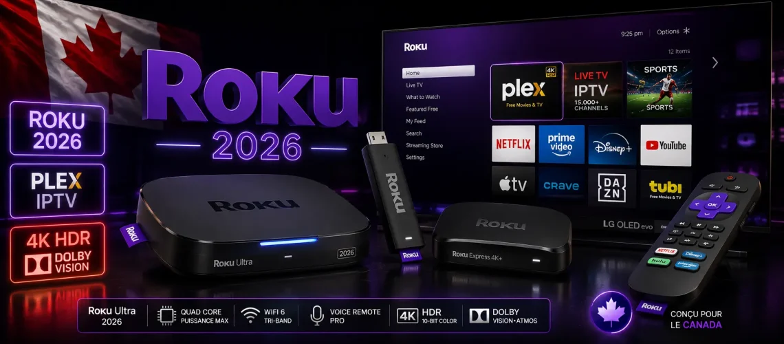 IPTV Roku Canada 2026 - Roku Ultra Streaming Stick 4K Plus Express Plex installation 5 minutes 4K HDR Dolby Vision Smart TV TCL