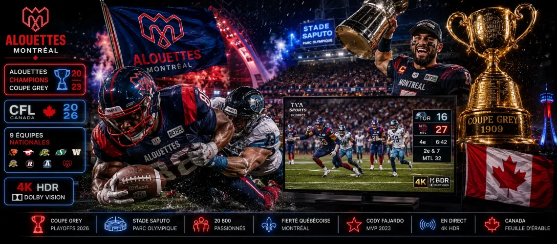 IPTV CFL Canada 2026 - Alouettes Montréal champions Coupe Grey 2023 Toronto Argonauts Winnipeg Blue Bombers TSN Sportsnet RDS 4K HDR direct
