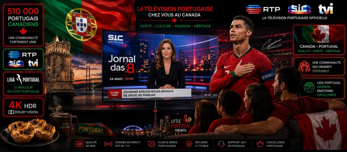 IPTV Portugais Canada 2026 - Chaînes RTP SIC TVI Liga Portugal Benfica Porto Sporting communauté Toronto Montréal Vancouver lusophone diaspora 4K