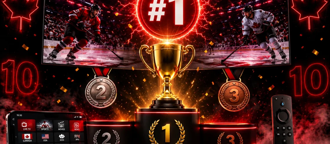 IPTV Canada 2026 - Top 10 classement ultime des meilleurs services avec podium trophée d'or, hockey 4K, Fire TV Stick et application IPTV Smarters