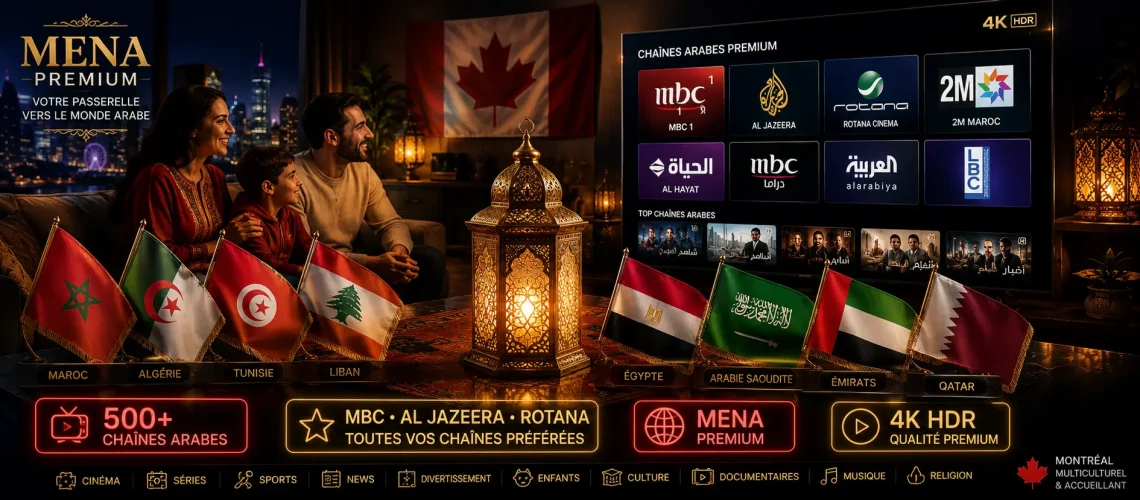 IPTV Arabe Canada 2026 - 500 chaînes MENA MBC Al Jazeera Rotana 2M Maroc ENTV Algérie Al Hayat Liban communauté arabe Montréal Toronto